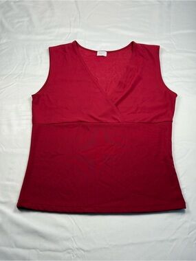 Suzy‎ Women's Sleeveless V-Neck Mock Wrap Tank Top Deep Red Size XL Stretch